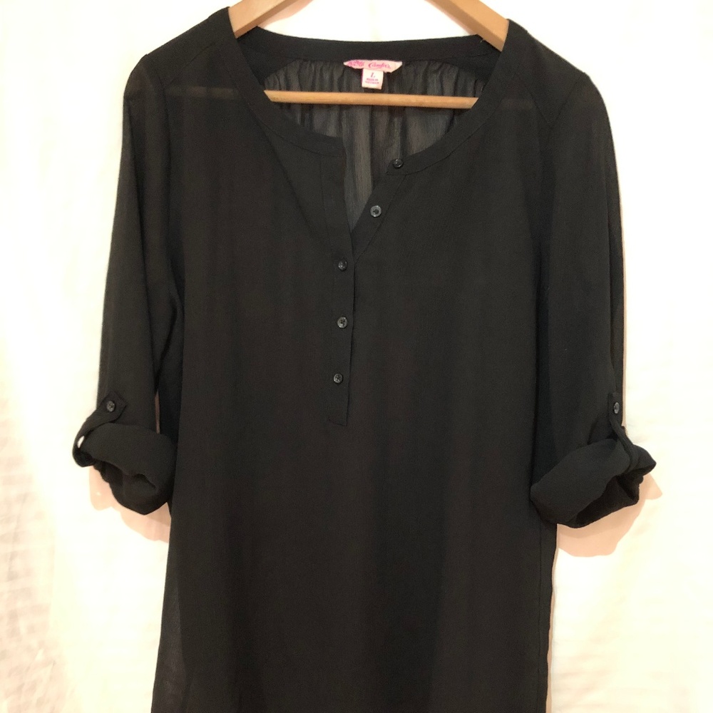 Candie's Roll Tab Split Neck Top